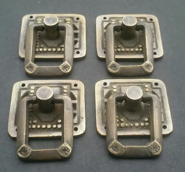 4 Arts and Crafts Mission antique style brass ring pull handles ~1-1/4" #H29