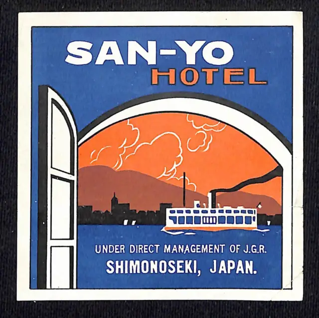 San-Yo Hotel Shimonoseki Japan Luggage Label Vintage NOS VGC Scarce