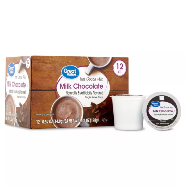 (SHIP USA) Milk Chocolate Hot Cocoa Mix 12 Ct Single Serve Cups artificially