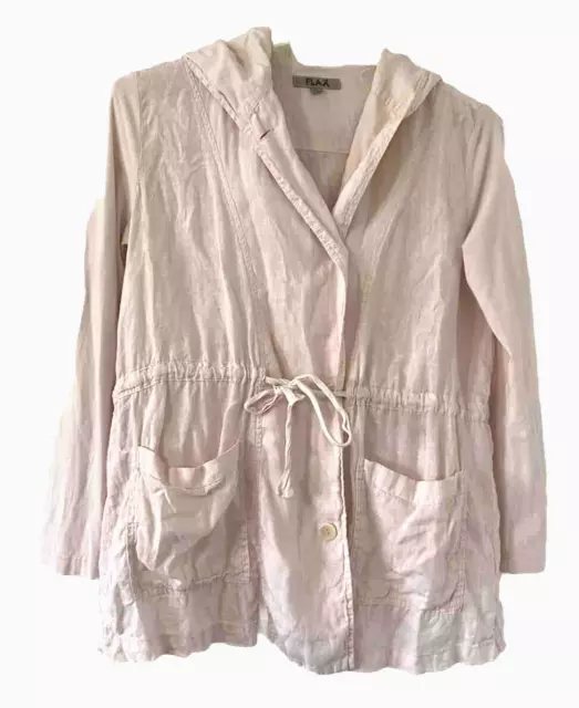 FLAX Women Boardwalk Hoodie Jacket Drawstring Waist Pockets Lagenlook Linen Pink