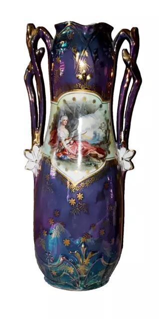 RS Prussia 12" Double Portrait Diana The Huntress & Flora Purple Tiffany  Vase