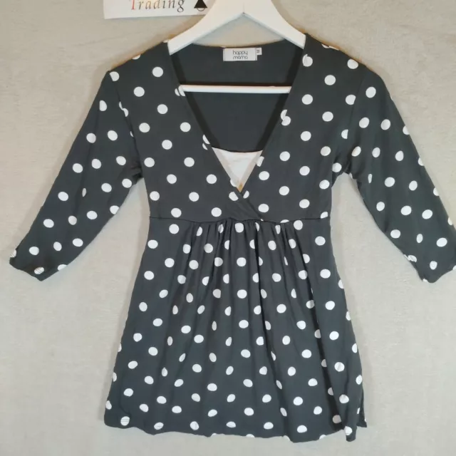 Hppy Mama Top Ladies Maternity  Grey Spotty Breast Feeding Size M 10 Pregnancy