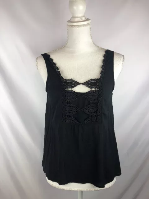 Express Womens Size XS Black Lace Collar Sleeveless Cotton Tank Top Blouse NWT