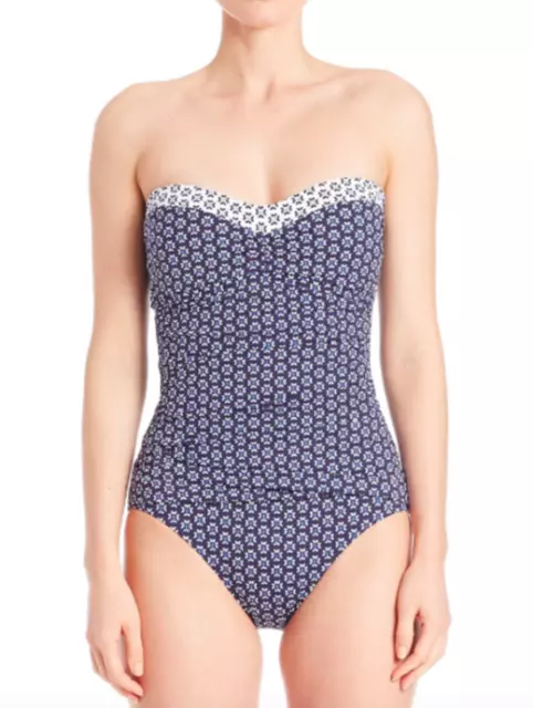 Tommy Bahama Bandana Paisley Bandeau One Piece Swimsuit Blue Size 8 New! $148