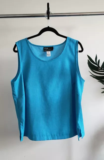 Vintage Blue Tank Top Women's Size XL Light Weight Semi Sheer Fabric Side Slit