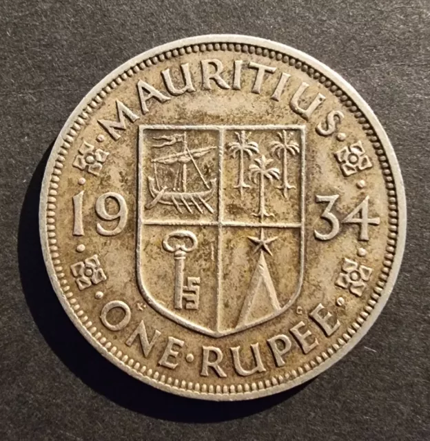 1934 Mauritius Coin 1 One Rupee Silver KGV Rare