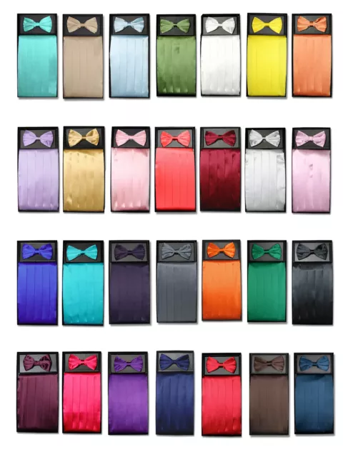 SILK Cumberbund & BowTie Solid Color Men's Cummerbund Bow Tie Set Over 25 Colors