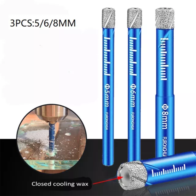 3× Fliesenbohrer Trocken 6-kant Diamantbohrer Trockenbohrer Bohrkrone Satz 5-8mm