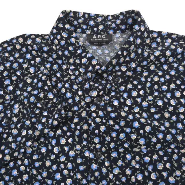 $230 APC Paul Cotton Corduroy Velvet Floral Button Down Shirt Mens Size Small