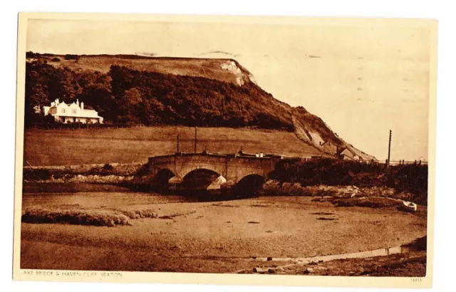BRITISH Vintage Postcard Axe Bridge & Haven Cliff Seaton Devon England