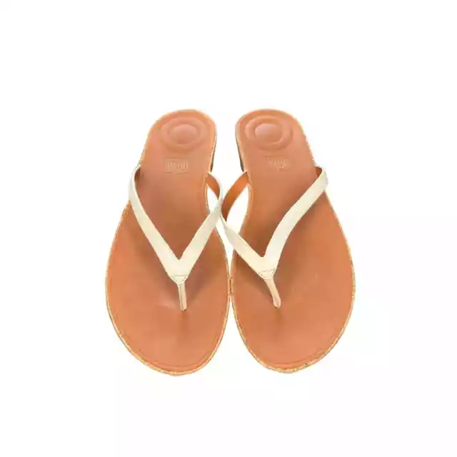 Fitflop White Linny Toe Thong Cork Wedge Sandal Size 8