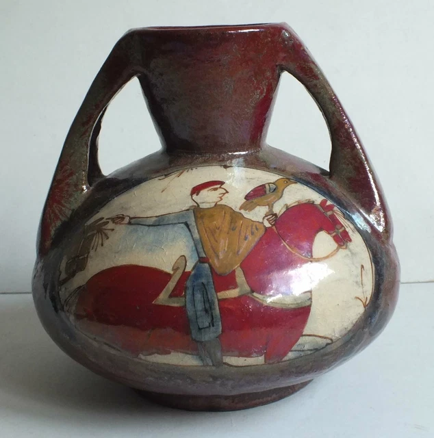 ANCIEN VASE EN Gres Emaille & Irise Louis Desmant Subles Tapisserie