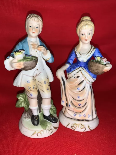 Vintage Capodimonte Rose In Basket French Provincial Figurine Couple ❤️sj11h7s