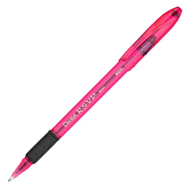 BK91RDP-A Pentel RSVP Razzle Dazzle Ballpoint Pen, Pink Barrel, Medium, 12 Each