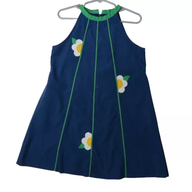 Vintage FLORENCE EISEMAN Girl's 60s 70s Mod Blue White Daisy A-Line Dress Size 6