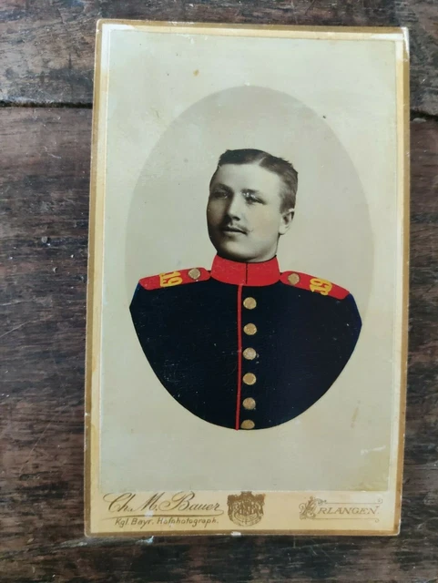 antik Foto CdV Offizier 19er koloriert um 1880 Atelier Bauer Nürnberg