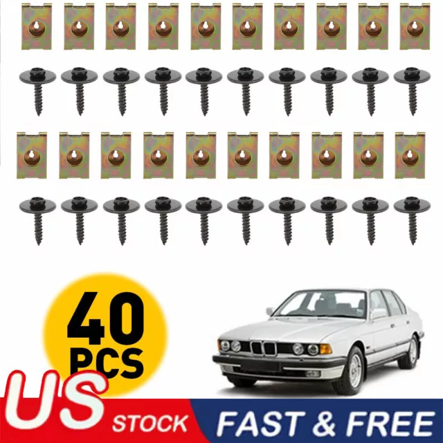 40X Metal Car Screw Body Fender Bumper Retainer U Nut Clips Gasket Fastener