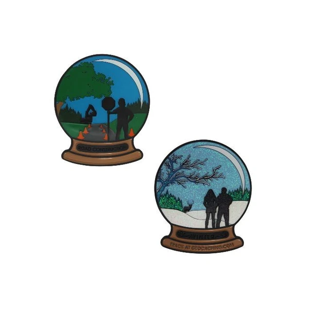 Deux Seasons geocoin - Teint Noir Finish Geocahing Traçable Numéro Remorque