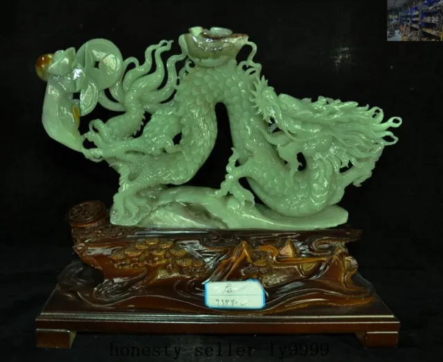 Chinese Natural Xiu Jade green Jadeite carved wealth Ingots dragon loong statue