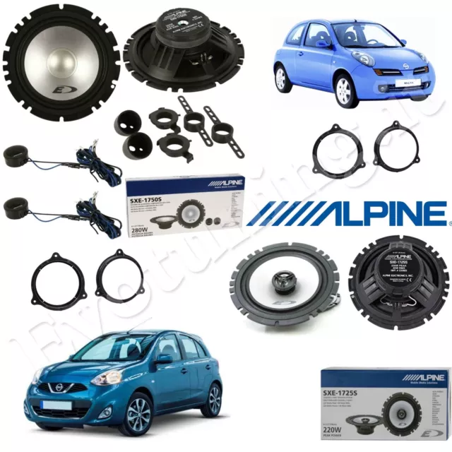 Set 6 Haut Parleur Haut-Parleurs Alpine avant et Arrière pour Nissan Micra 2002>