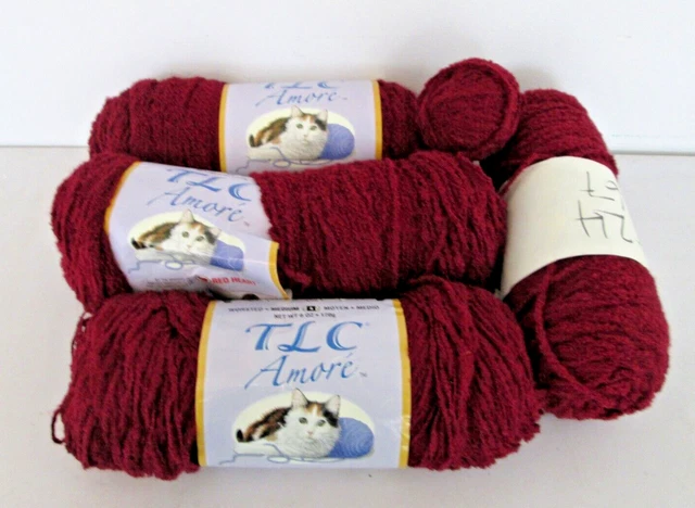 4+ Skeins Red Heart TLC Amore' Yarn Garnet #4 Weight 6oz Each 24+oz Total