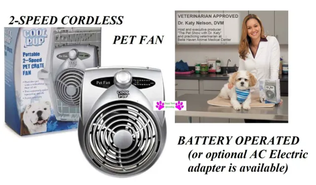 PET Crate CORDLESS COOLING FAN 2-SPEED For Cage Carrier Kennel -BATTERY OPERATED