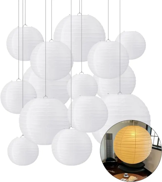 Paper Lanterns, White, Assorted Sizes, 30 Pack, Decorative