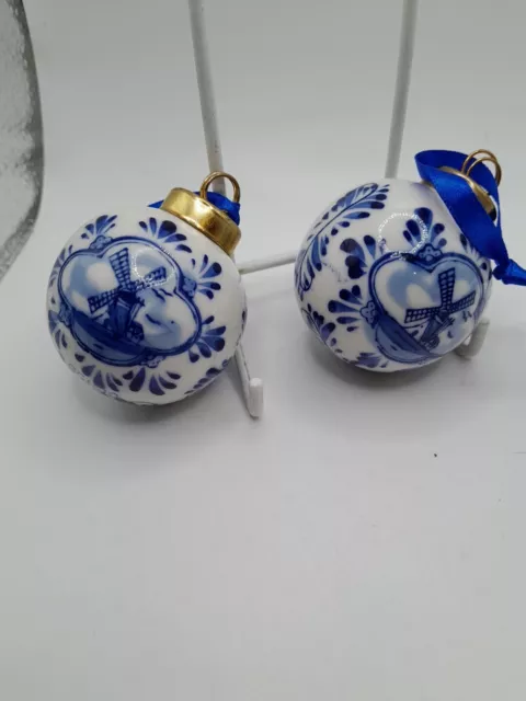 Ceramic DELFT Holland Hand Painted Blue/White Christmas Bauble Tree Decorations