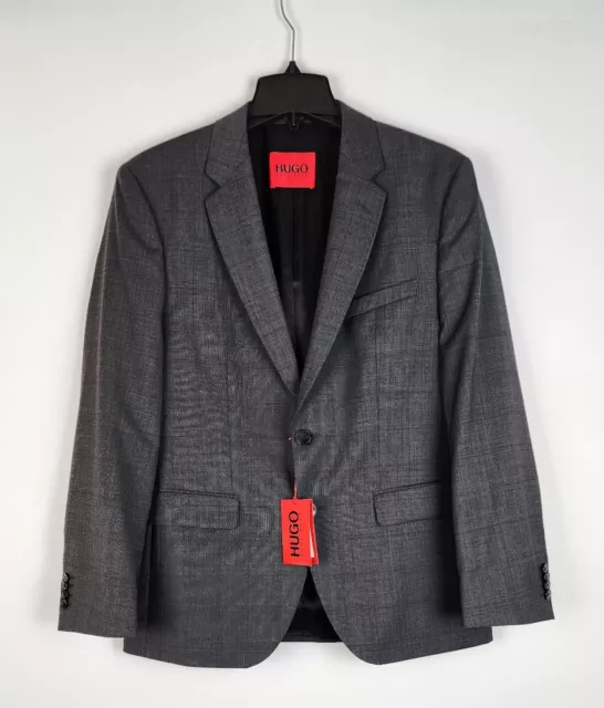 Hugo Boss Men's Jeffery Regular-Fit Wool Suit Jacket Dark Grey Plaid 40R NWT