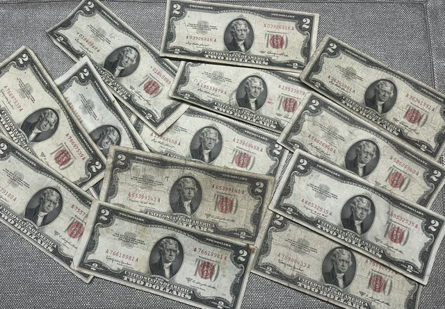 1953 Two Dollar Bills • Well Circulated Two Dollar ($2) Red Seal Notes • 1 Bill