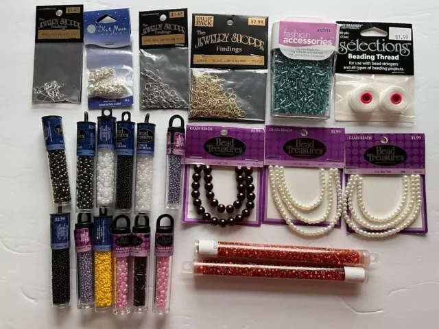 Mixed Lot of Jewelry Making Supplies Beads/Beading Thread/ Jump Rings ...