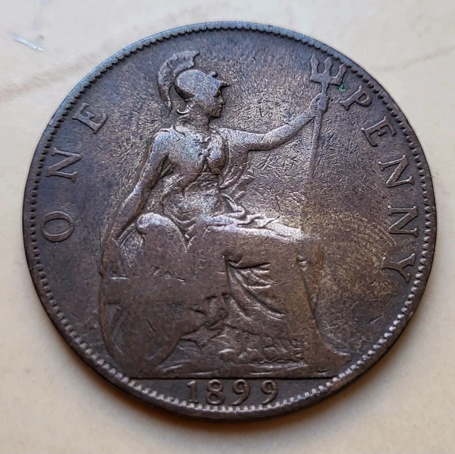 🧭 🇬🇧 UK GB 1 Penny coin 1899. Scarce old coin!