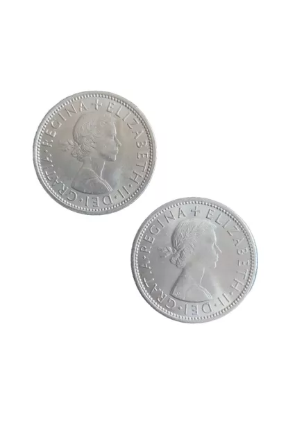 Vintage 1967 Regina Elizabeth II Two Shillings Silver Florin Coin Coins Pair