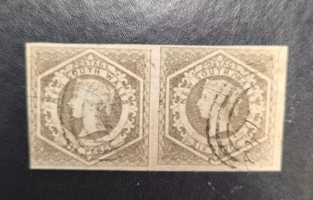 1854 NSW Diadem Stamps Pair Imperf 6d With margins and "6" Watermark - Nice