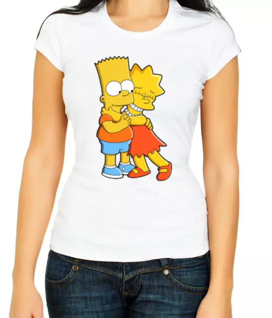 Bart Lisa hug, The Simpsons Women 3/4 Short Sleeve T-Shirt L202