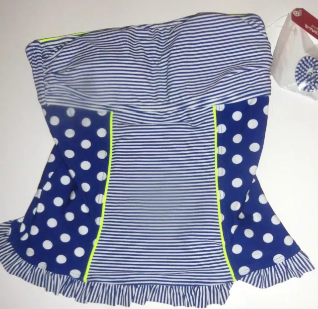 Ladies Arizona Blue & White Polka Dot Stripe Strapless Tankini Juniors Swim Top
