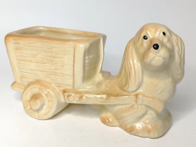 Dog Pulling A Cart Tan Glazed Planter 3.5" Tall
