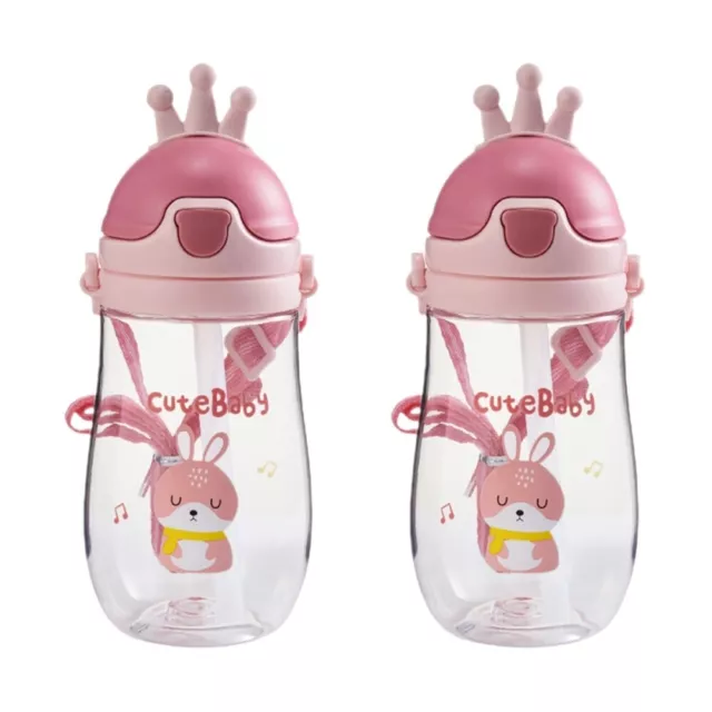 2 PCS Kid Water Bottle with Straw Trainer Cup for Toddlers Crown Sippy Strap