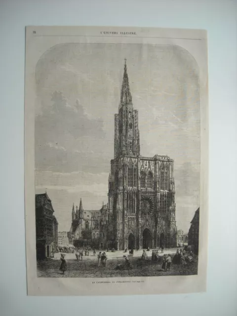 Gravure 1865. La Cathedrale De Strasbourg. Explicatif Au Dos.