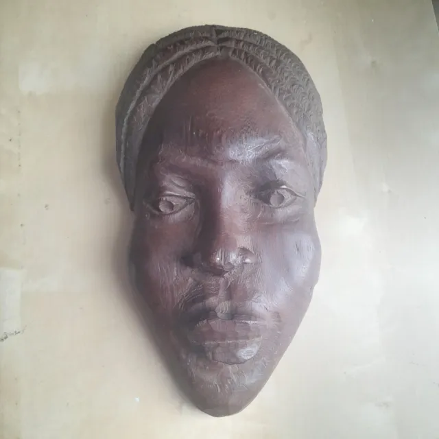 Ancien grand masque Visage Femme Art africain bois Sculpté Mural