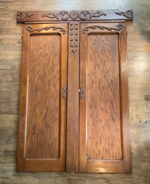 Antique Walnut w Ornate Appliqué 58" Doors + Striker + Crest Perfect  4 Built in