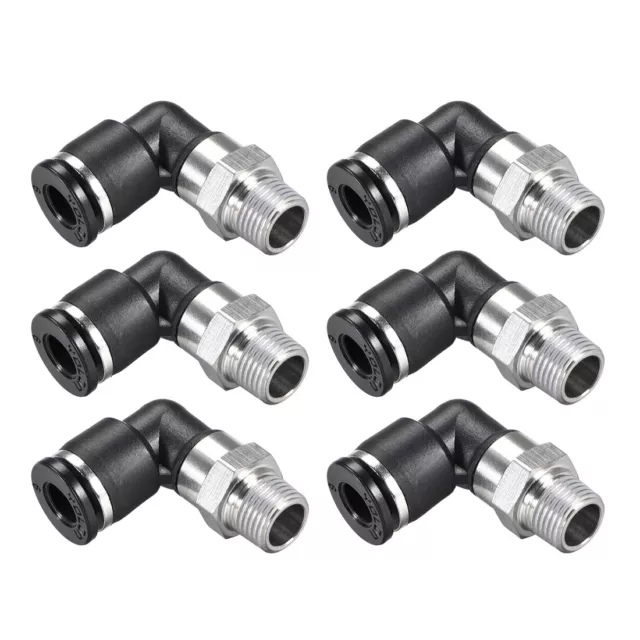 Push to Connect Tube Fitting Male Elbow 6mm Tube OD x 1/8 NPT Push Fit Lock 6pcs
