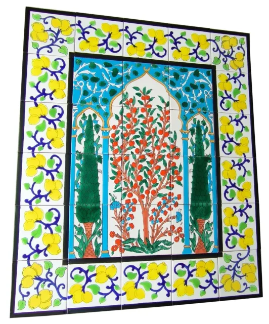 Großes Fliesenbild 90x75 Lebensbaum Mosaik-Fliesen handbemalte Fliesen Bordüren