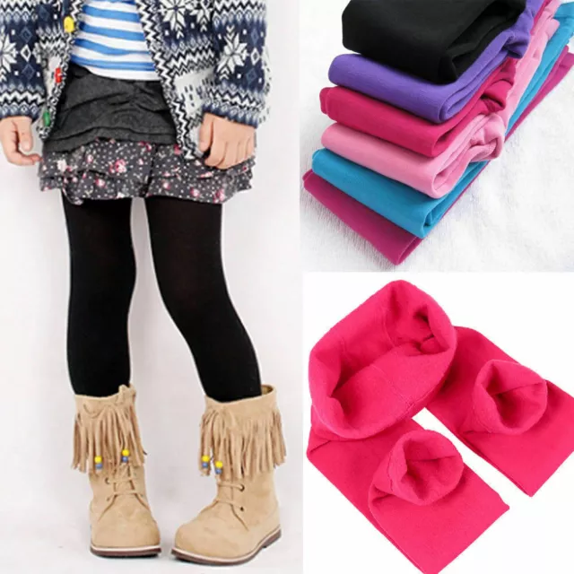 Kids Girls Skinny Stretch Leggings Pants Thermal Trousers Full Length Bottoms AU