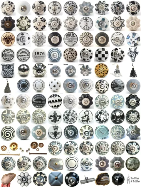 Black white grey vintage ceramic knobs drawer pull cupboard door knobs china