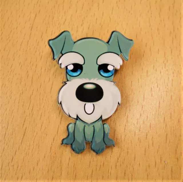 Cute Mini Schnauzer Dog Brooch Badge Puppy Acrylic Shaped Pin Grey Handmade