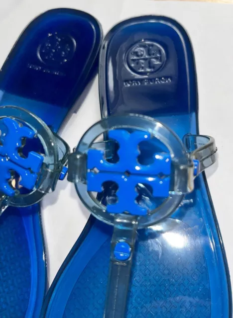 NWOB New Tory Burch MINI MILLER Clear Blue Jelly Flip Flops Sandals Shoes-Size 6