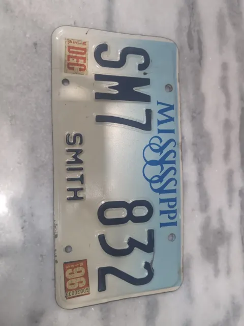 Vintage 1996 Mississippi License Plate SM7 832 Smith County Expired