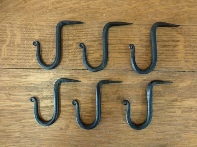 6 BLACK WROUGHT IRON DRIVE-IN SPIKE WALL HOOK RUSTIC ANTIQUE STYLE barn hardware
