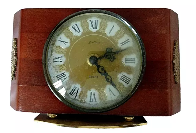 Bentima Mantle Clock Vintage Brass Oak Teak British Battery Tested & Working